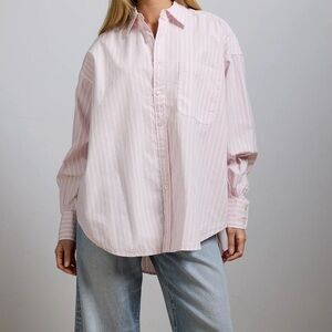 American Eagle AE77 Premium Oversized Poplin Boyfriend Shirt Pink L New